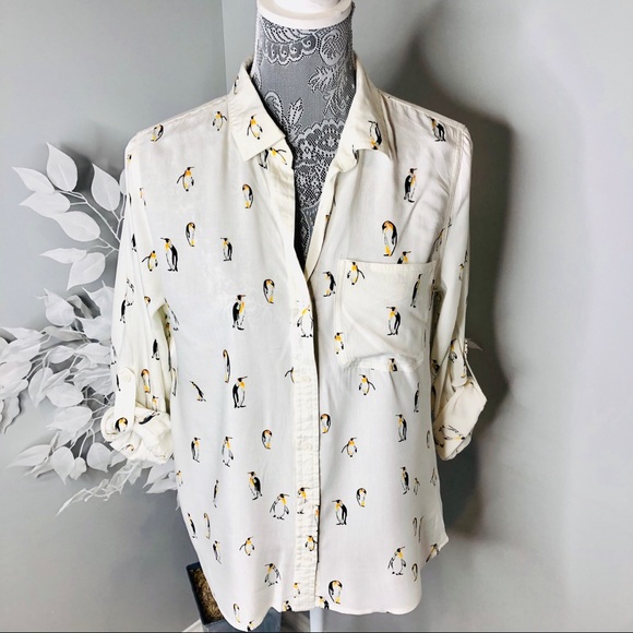 Velvet Heart Tops - White Rayon Penguin 🐧 Blouse